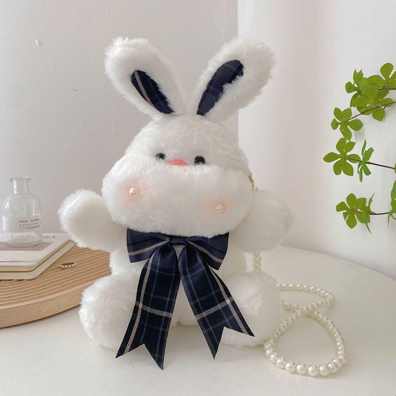 Cute Plush Bunny Mini Bag With Pearl Embellishments For Fashionable Women