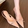 2025 spring and summer French pointed head bow temperament fashion light mouth empty bag head medium heel high heels women's sandals