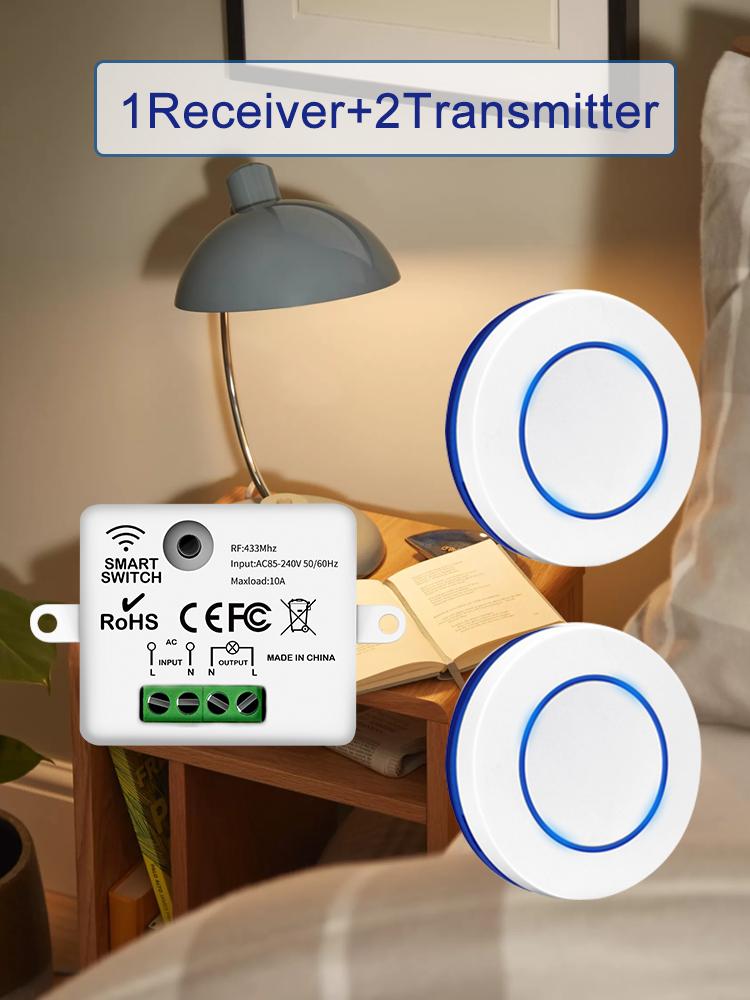 433MHz Wireless Remote Control Switch Mini Round Button Wall Panel Switch 10A AC85-240V Relay Receiver For LED Lamp Fan