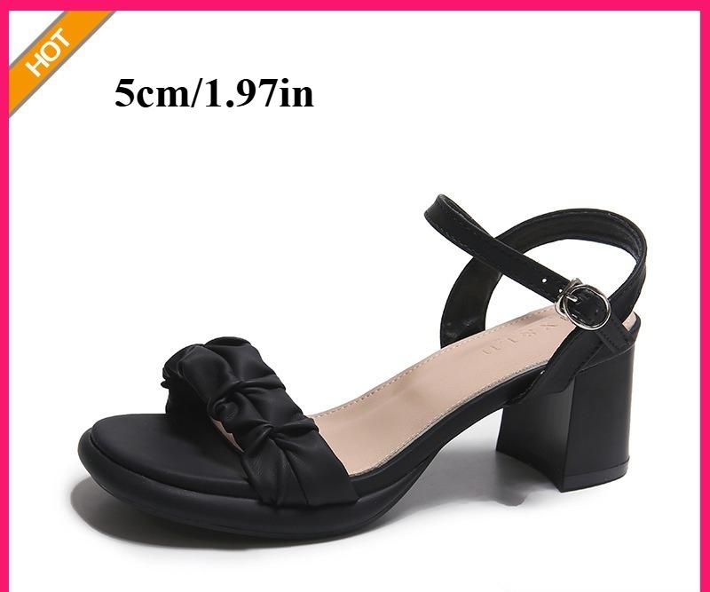 Women's Versatile High Heel Sandals 5cm/1.97in /7cm/2.76in Summer Chunky Heel Open Toe Fashionable One Buckle High Heels