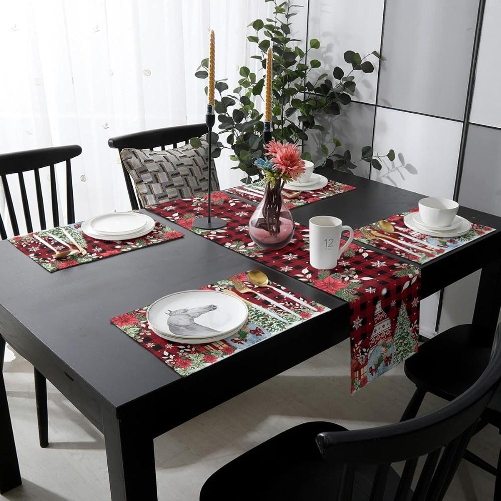 Linen Christmas Table Flag Santa Claus Xmas Tablecloth Christmas Table Runner  Christmas