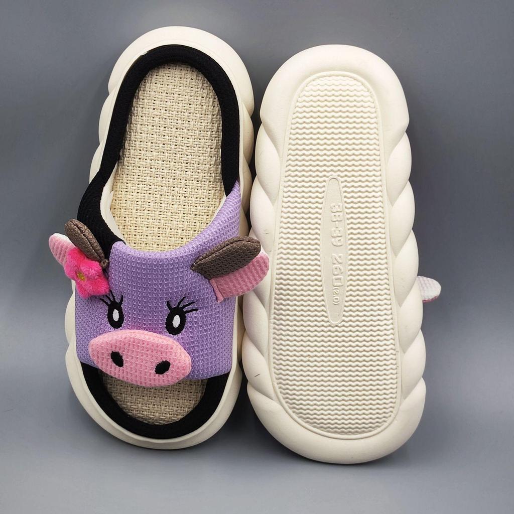 Universal Cow Print Linen Slippers: Cute, Non-Slip, Odor-Proof, Four Seasons, Thick Sole