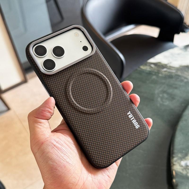 Business For Magsafe Magnetic Charging Case For iPhone 15 16 17 Pro Max Air 16 Plus Coque Texture Leather Metal Buttons Cover