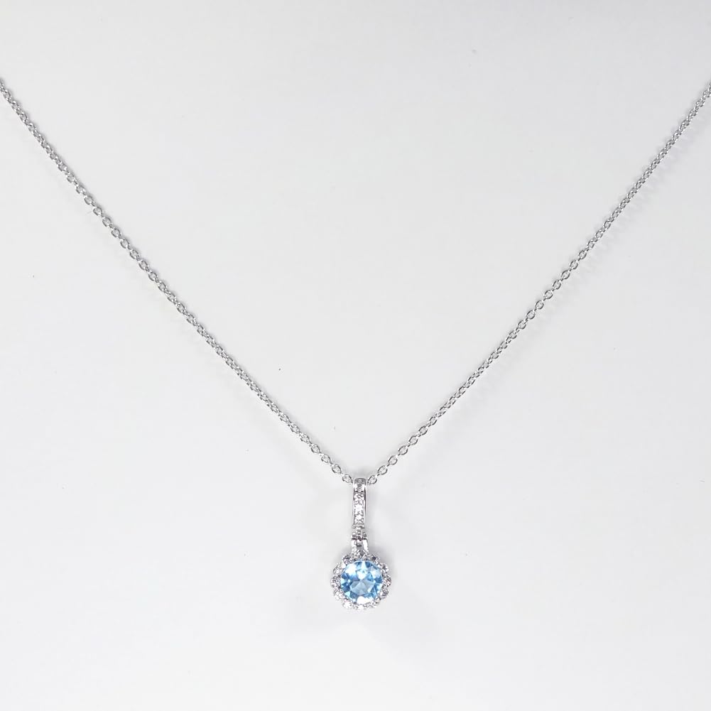 [Your and My Jewelry Box] Blue Topaz Necklace Pendant, SILVER925, 1.0 Carat, Luxurious CZ Surround Pendant [November Birthstone] [Gift Wrapped]