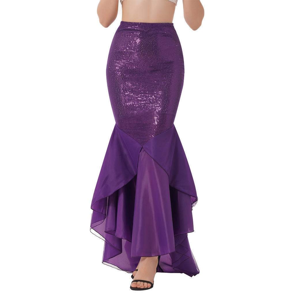 Womens Sequined Mermaid Tail Skirt Glittery Fitted Party Photography Costume Evening Gown