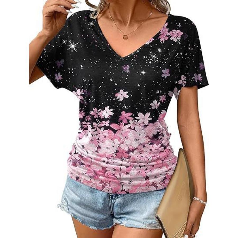 women fashion v neck short sleeve 3d print t shirt summer comfortable sportwear tops