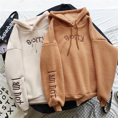 Sudadera con capucha para mujer, otoño e invierno, de manga larga, informal, holgada, de imitación de cachemira, cálida, a la moda, nueva.