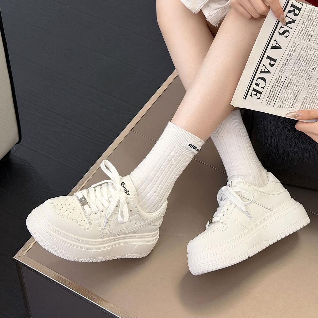 Foam Sole Leather Women's Spring New Thick Sole Heightening Women's Shoes Casual Versatile Sports Board Shoes Women