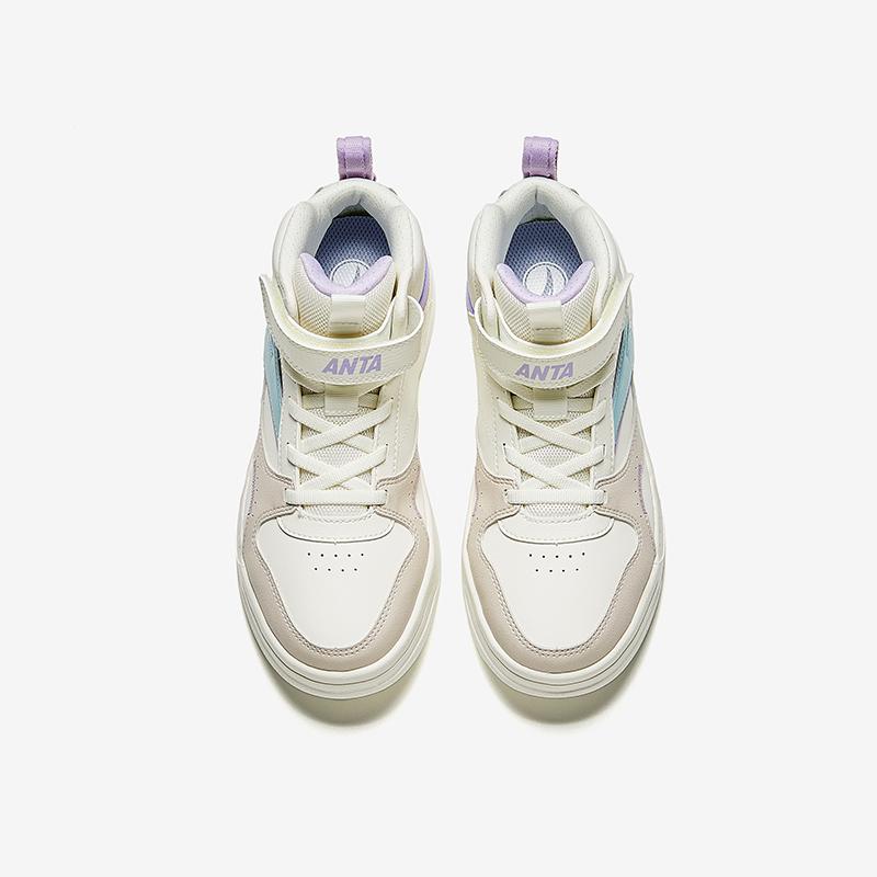 Anta Comfortable Versatile Non-Slip Wear-Resistant High-Top Casual Shoes Kids Casual Shoes White Brown A22438002-1