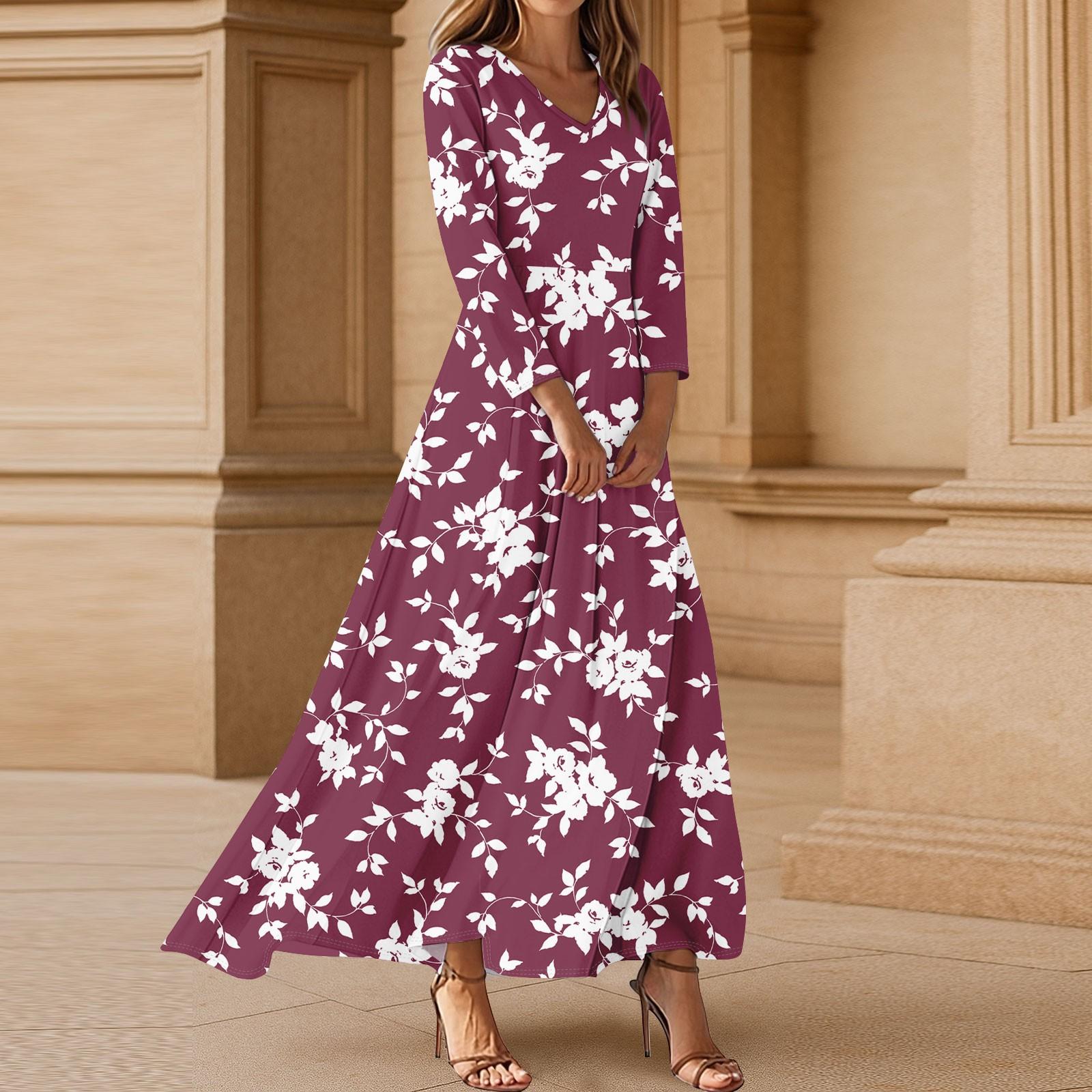 

Платья для женщин Винтажное туниковое платье миди с завышенной талией Летнее повседневное платье с рукавом 3/4 XL красный