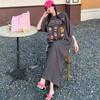 Korean Version of Summer New Dress Long Knee T-shirt Skirt Large Size Loose Simple Cartoon Print Lazy Dress