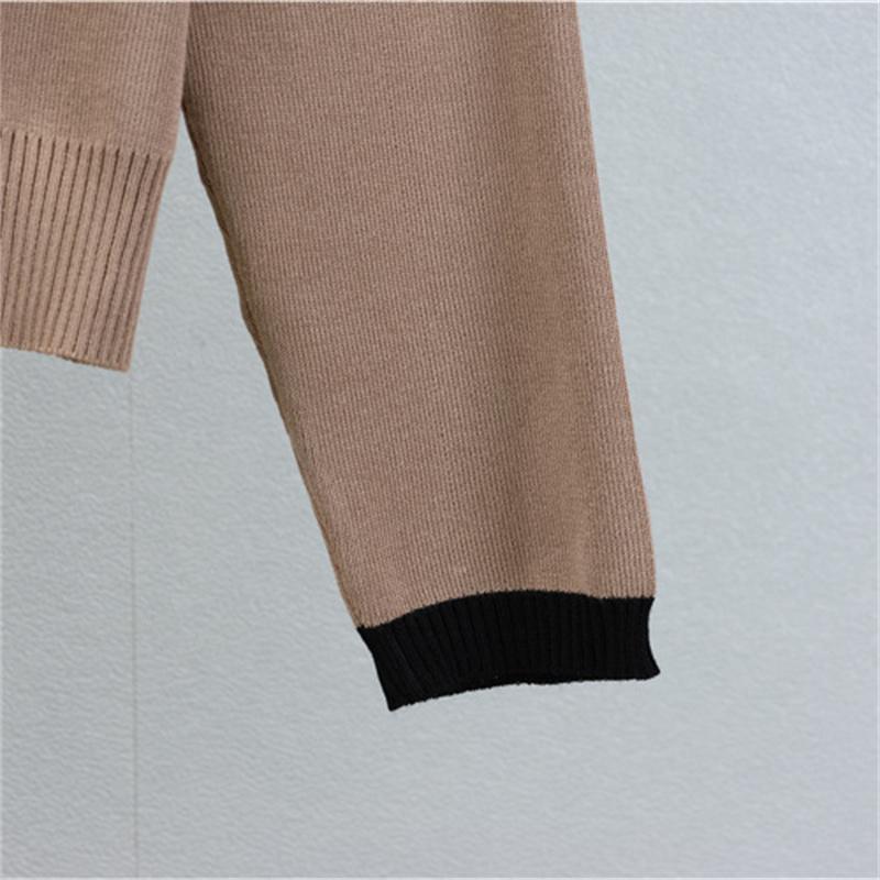 Women's autumn and winter knitted suit Fashionable round neck top contrasting color hip hugging skirt two-piece set