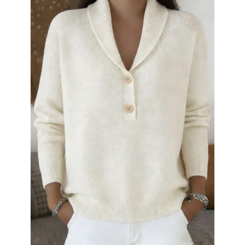 2026 Women's Polo Collar Knit Sweater - European & American Style, Solid Color, Casual Fashion for Autumn & Winter