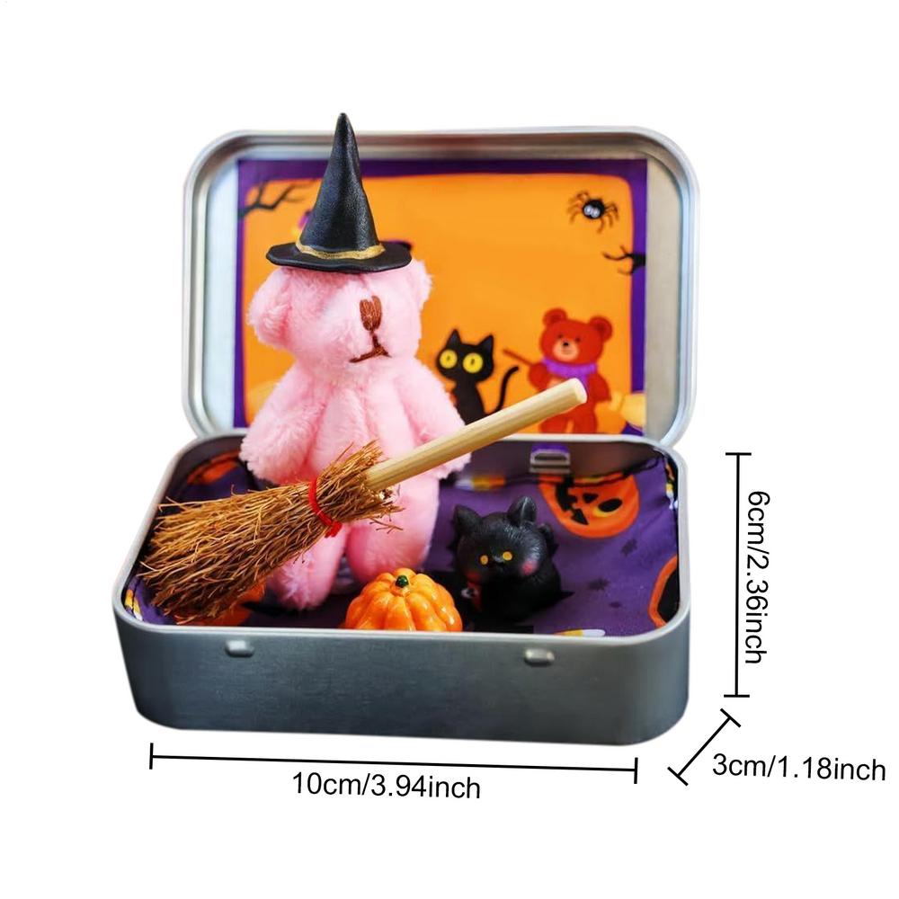 Halloween Bear Box Cute Halloween Bear Gift Box Mini Plush Witch Bear Halloween Toy Party Decoration Gift Desktop Decor