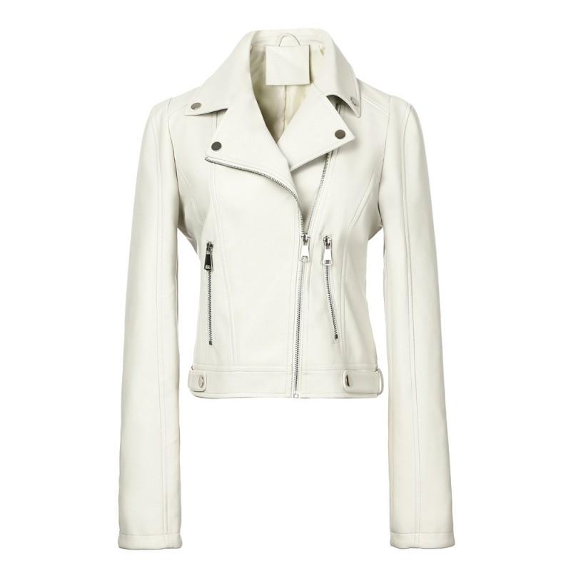 Womens Slim Fit PU Leather Jacket Short Motorcycle Style Zip Snap Button 2025