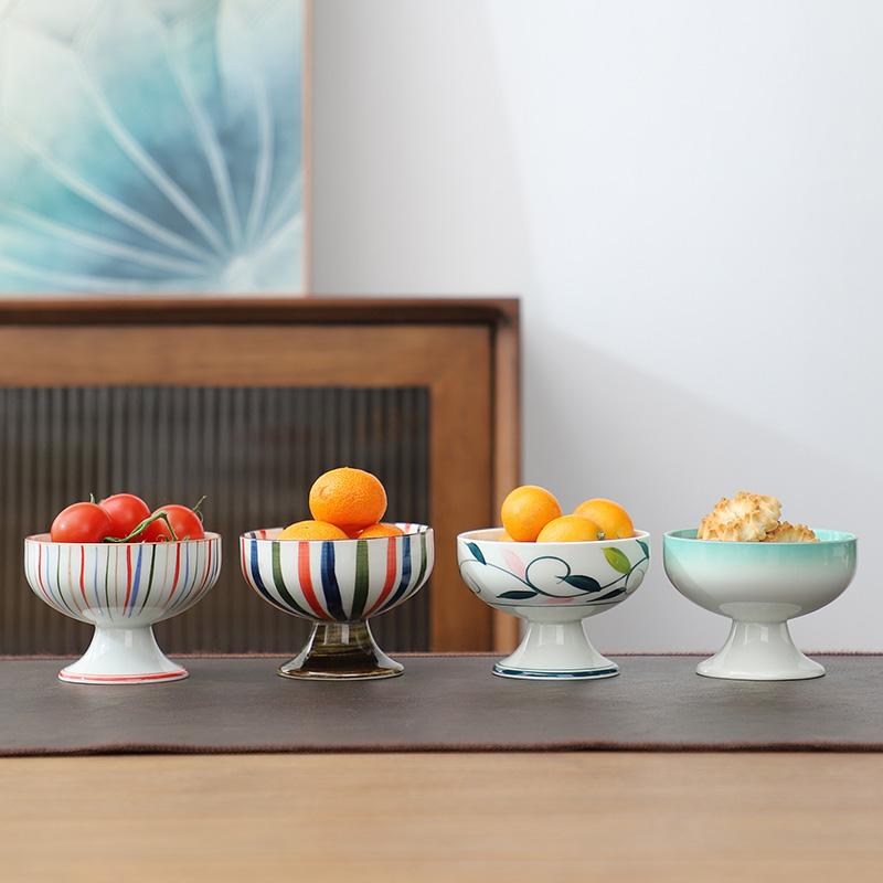 Japanese high foot tea plate Exquisite sacrificial fruit platter Snack Plate Ceramic dessert cup Candy fruit snack Dim sum plate