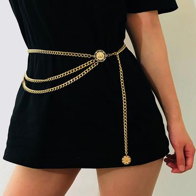 Chaîne de Taille Ronde Tournesol Personnalisée pour Femmes, Chaîne de Corps Style National Rétro, Bijou Ceinture en Métal Tendance et Tempérament