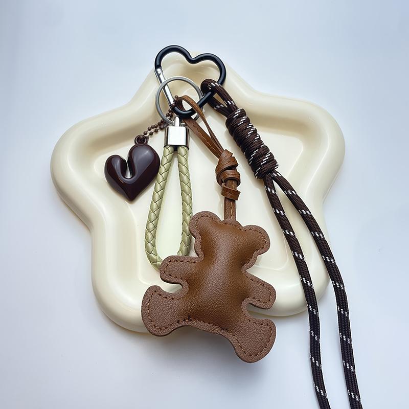 Yogodlns Cute PU Leather Bear Bag Pendant Bear Shape Cartoon Keychain Soft Stuffed Bag Charm Ornament Decoration