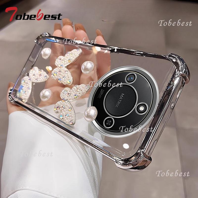 3D Pearl Butterfly Shockproof Plating Silicone Case for Huawei Honor X70i X60 X60i X50 X50i X40 X40i X30i Pro X9A X9B X8B X8C