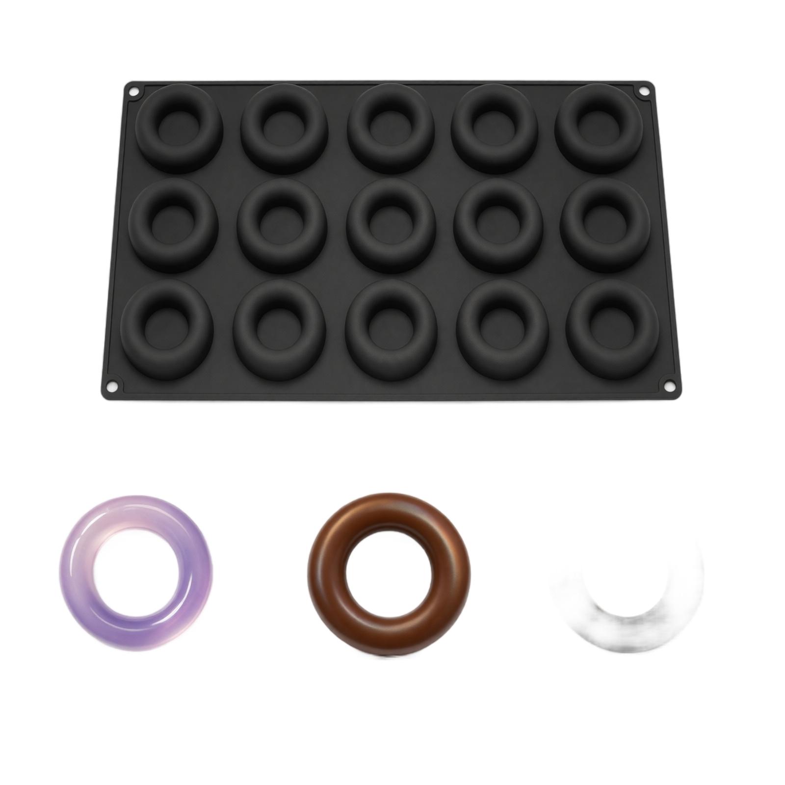 15 Cavity Round Donut Mold Food Grade Silicone High Temperature Resistant Flexible Non Stick Baking Mold for Mousse Cake Chocolate Soap one size