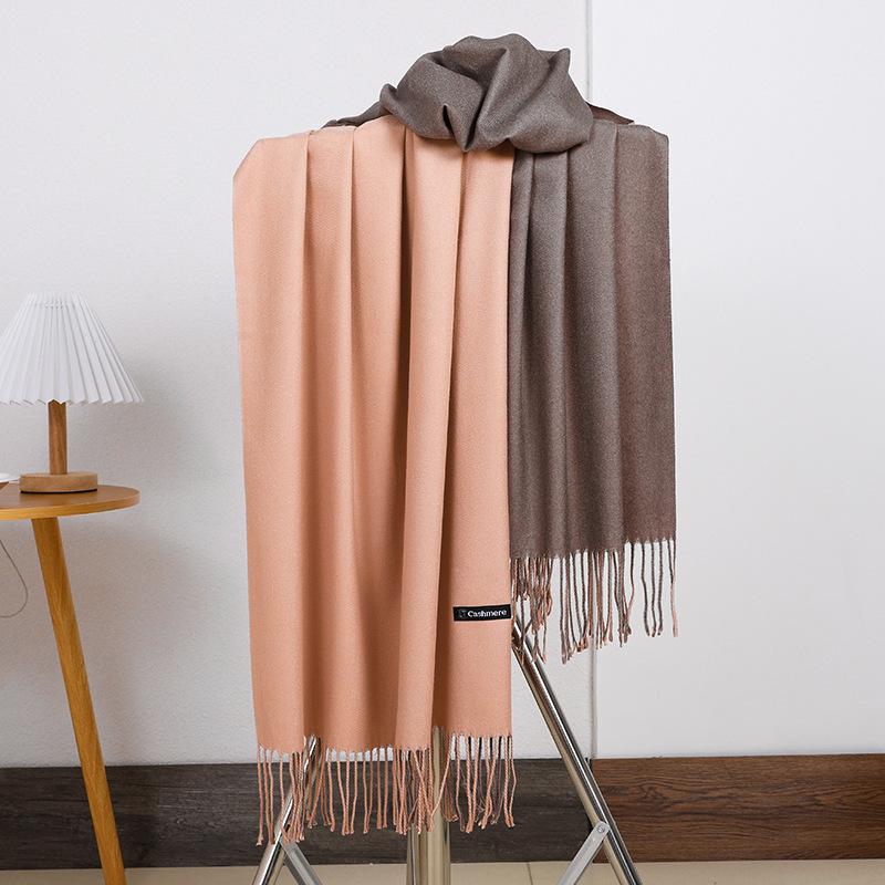 Double-sided Two-color Scarf for Women Autumn and Winter High End New Wool Scarf Shawl Imitation Cashmere Scarf