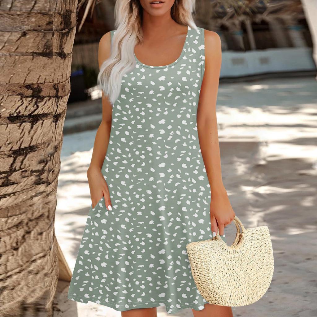 Women's Summer Floral High Waist Bohemian Dress Casual Hawaiian Flowing V Neck Holiday Dress