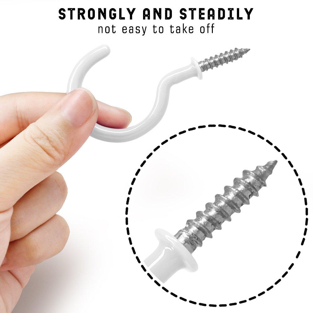 25 Pack Cup Hook Ceiling Hooks, 2.9 Inches, FineGood Vinyl Coated Screw Hanger for Indoor and Outdoor Use - White