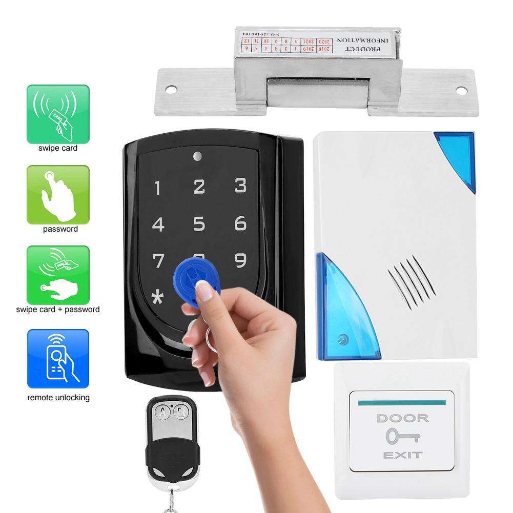 Door Access Control System NO Lock Remote Control Button Doorbell Power Supply 10keyfobs