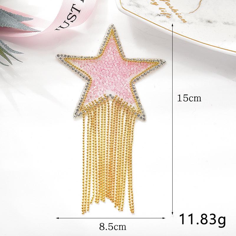Colorful Tassel Cloth Patch with Diamond Star Design and Hot Melt Adhesive