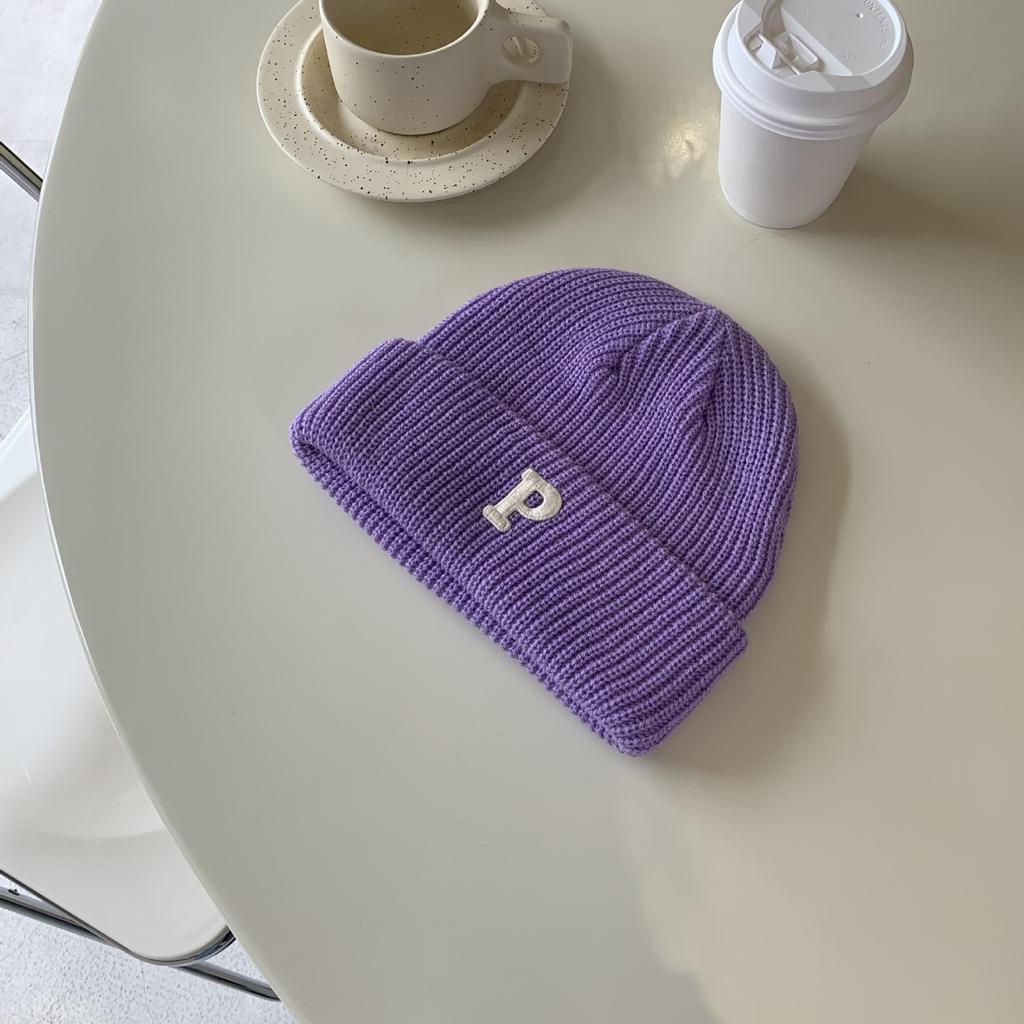 All-match Letter Knitted Wool Hat for Women Korean Style Autumn and Winter Warm Fashion Bag Head Hat