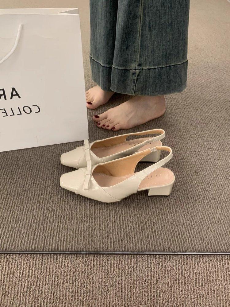 

[youshilai] French square head bow bag head sandals 2025 summer new light mouth rear empty sandals 39