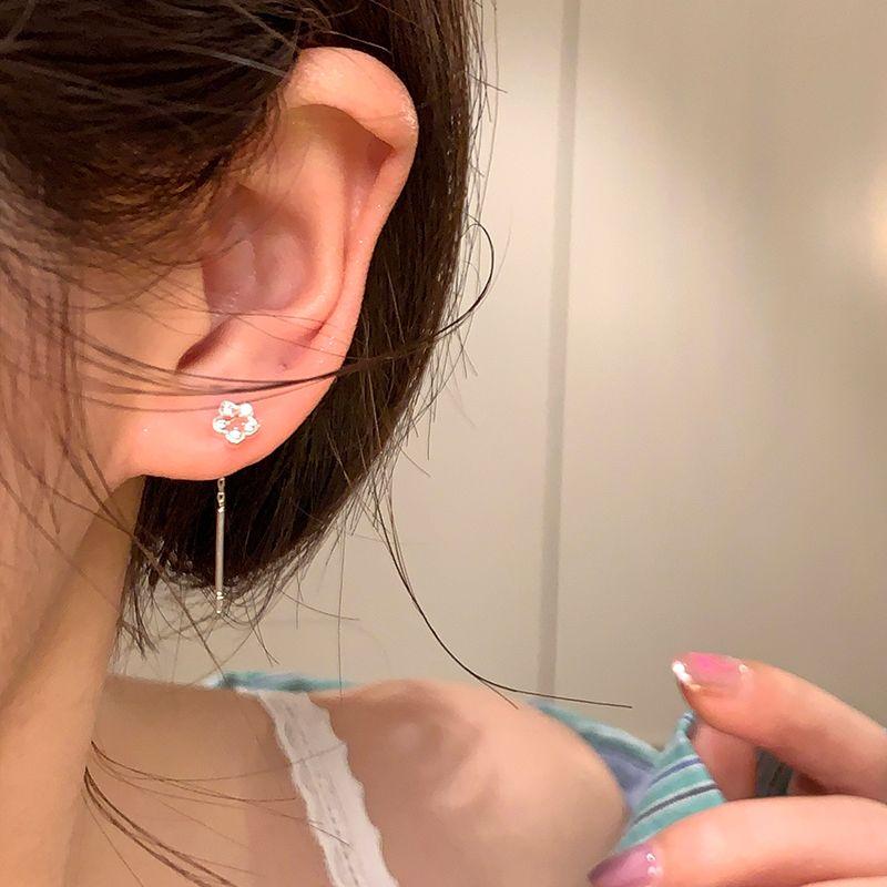 style Inlaid Zirconium Hollow Little Flowers Tassel Hanging Earrings Niche Light Luxury High-Grade Ear Studs Women Temperament Earrings Earrings