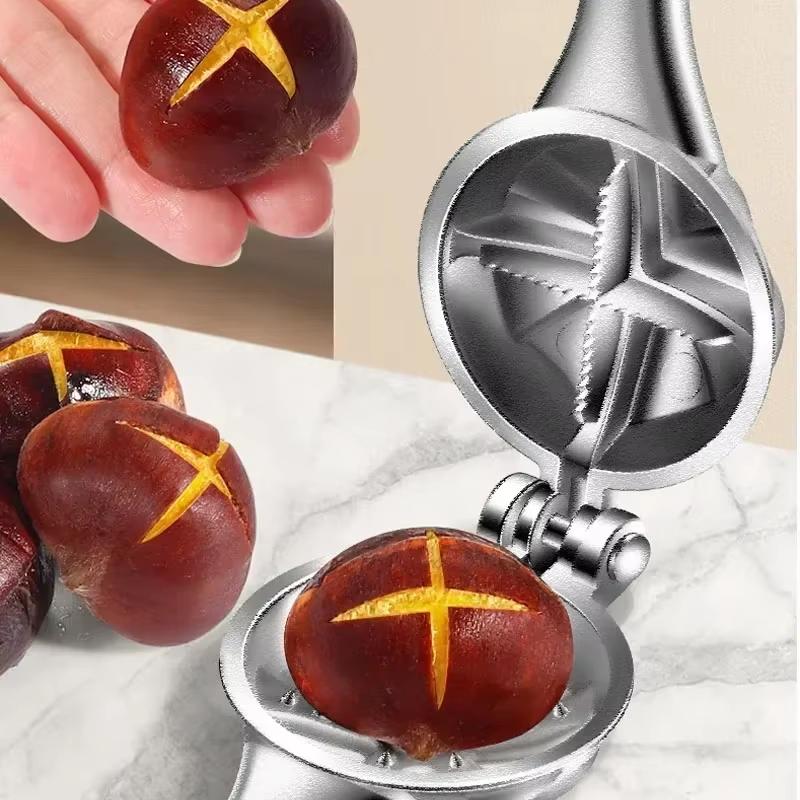 פותחן ערמונים נירוסטה קליפ מהיר צבת אגוזים ערמונים נדן חותך מפצח אגוזים מקלף מטבח כלי