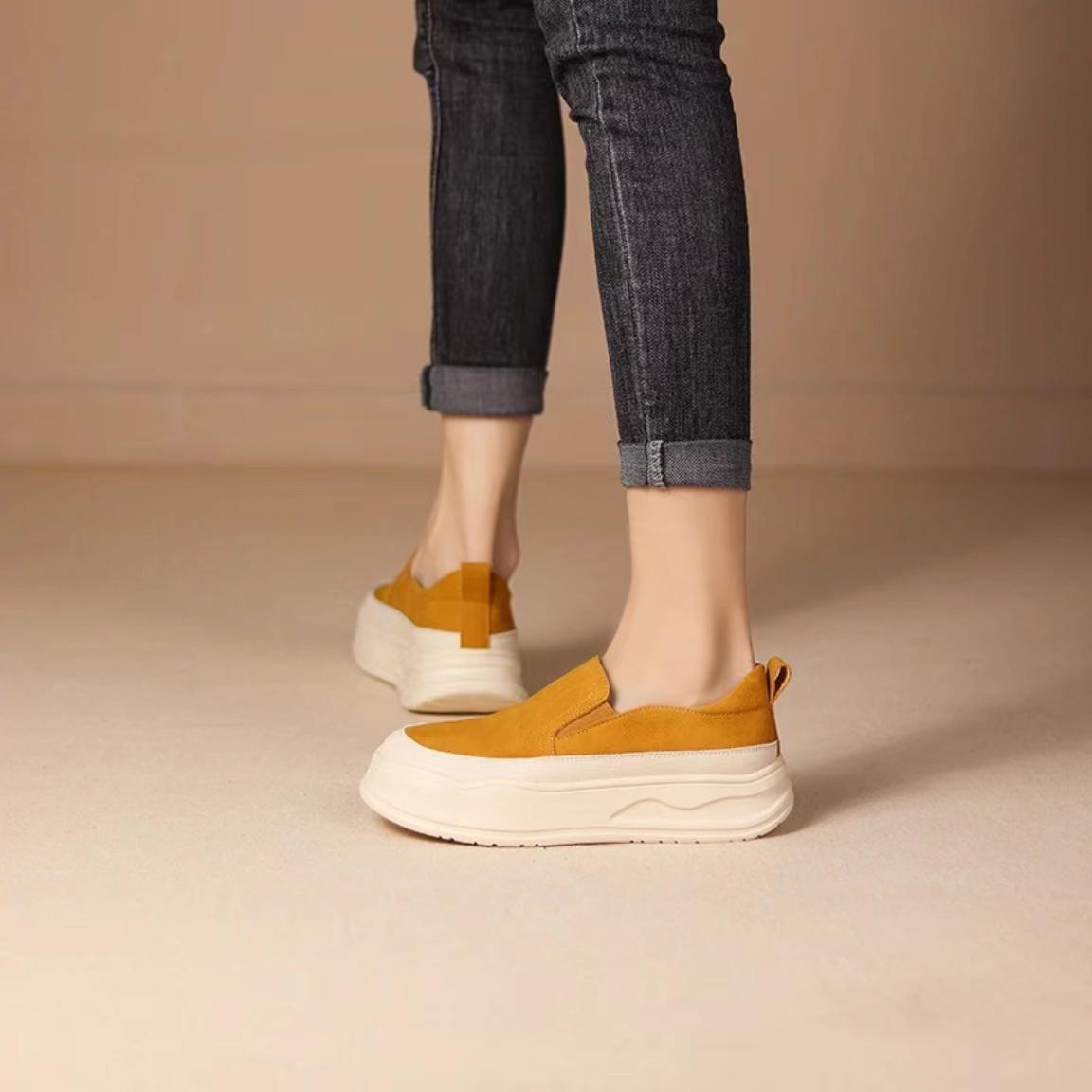 

Ретро-лоферы женские весенне-летние универсальные туфли на толстой подошве с плоской подошвой женские туфли с одной педалью 40 жёлтый