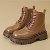 Women's Platform Boots Leather 6CM Platform Women's Boots 2026 New British Autumn and Winter Velvet Short Boots Fashion