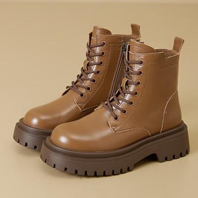 Women's Platform Boots Leather 6CM Platform Women's Boots 2026 New British Autumn and Winter Velvet Short Boots Fashion