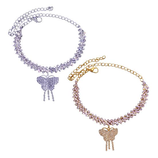 Butterfly Charm Pendant Anklet, Adjustable Chain Beach Anklet with Cubic Zirconia Tassel, Lightweight Foot Jewelry for Women