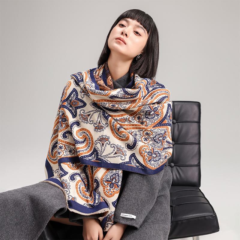 Strange Mori contrasting colors imitation cashmere scarf winter high-end personality warm shawl women