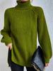 2026 Autumn/Winter Women's Knitted Mid-Length Raglan Sleeve High Turtleneck Slit Sweater Dress