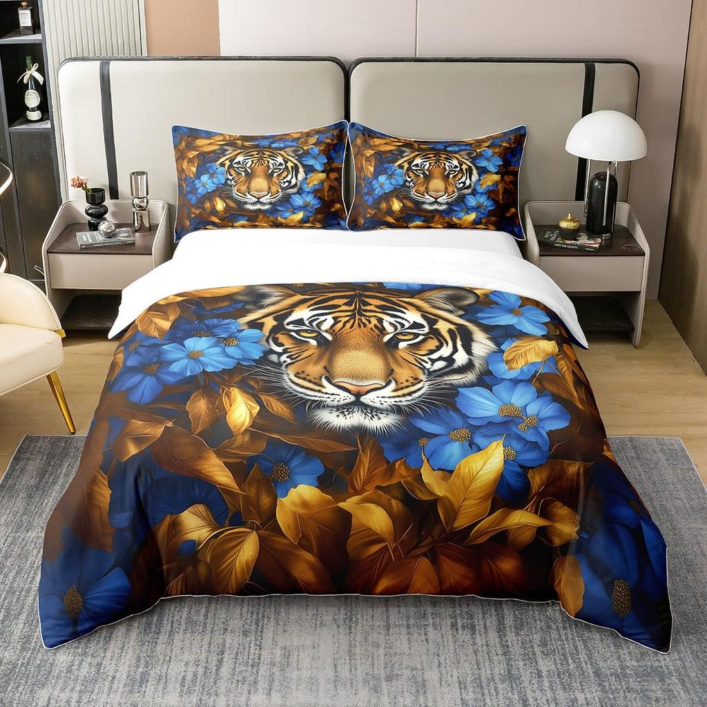 Comforter Tiger And Flowers S For Teens Queen Lightweight S Woodland Wildlife Romantic Bedding Set Bedroom Decor