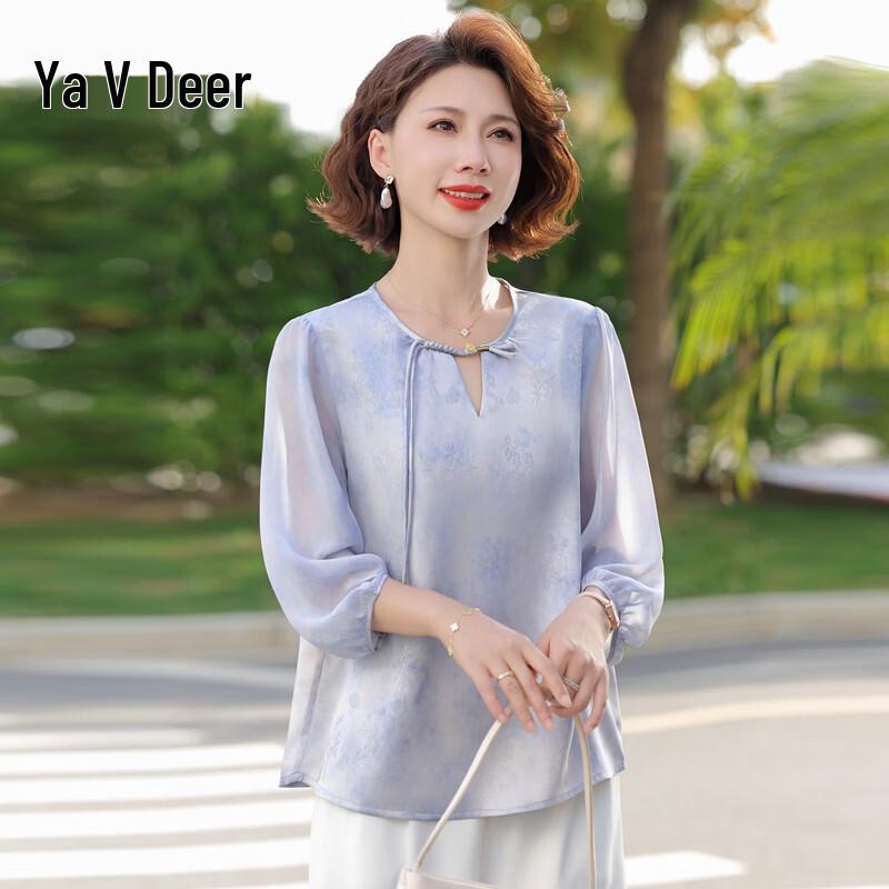 Yalu Mid-Aged Women's Floral Print Chiffon Blouse