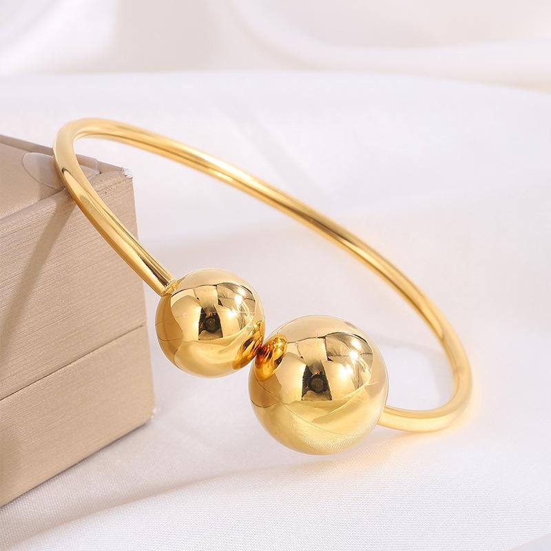Open Size Steel Beads Simple European and American Line Ball Bead Bracelet One Size(16-22CM)