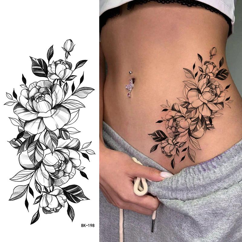 Tattoo Sticker, Plain Flower English, Letter Flower Butterfly Line Transfer Sticker Tattoo