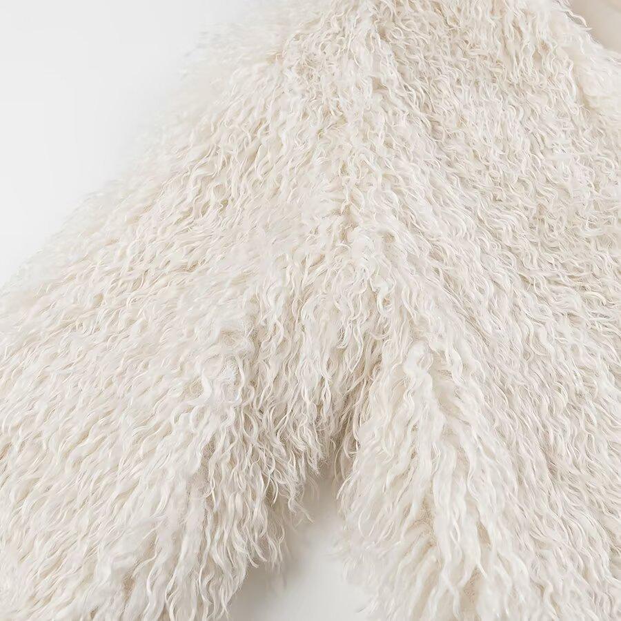 2024 Autumn/Winter Women's European & American Casual Furry Solid Color Coat 2338