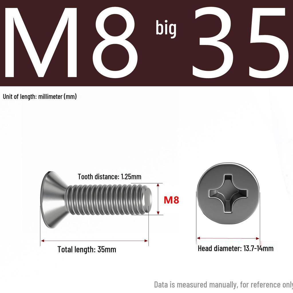 201 Stainless Steel Countersunk Phillips Head Screw: Flat Head Bolt M2-M8