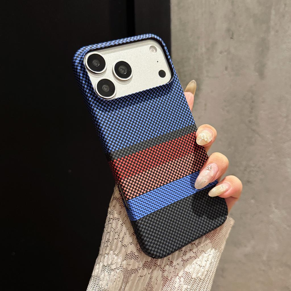 Applicable to iPhone17promax Kevlar plaid mobile phone case Apple 16 ultra-thin carbon fiber skin feel 15 protective case