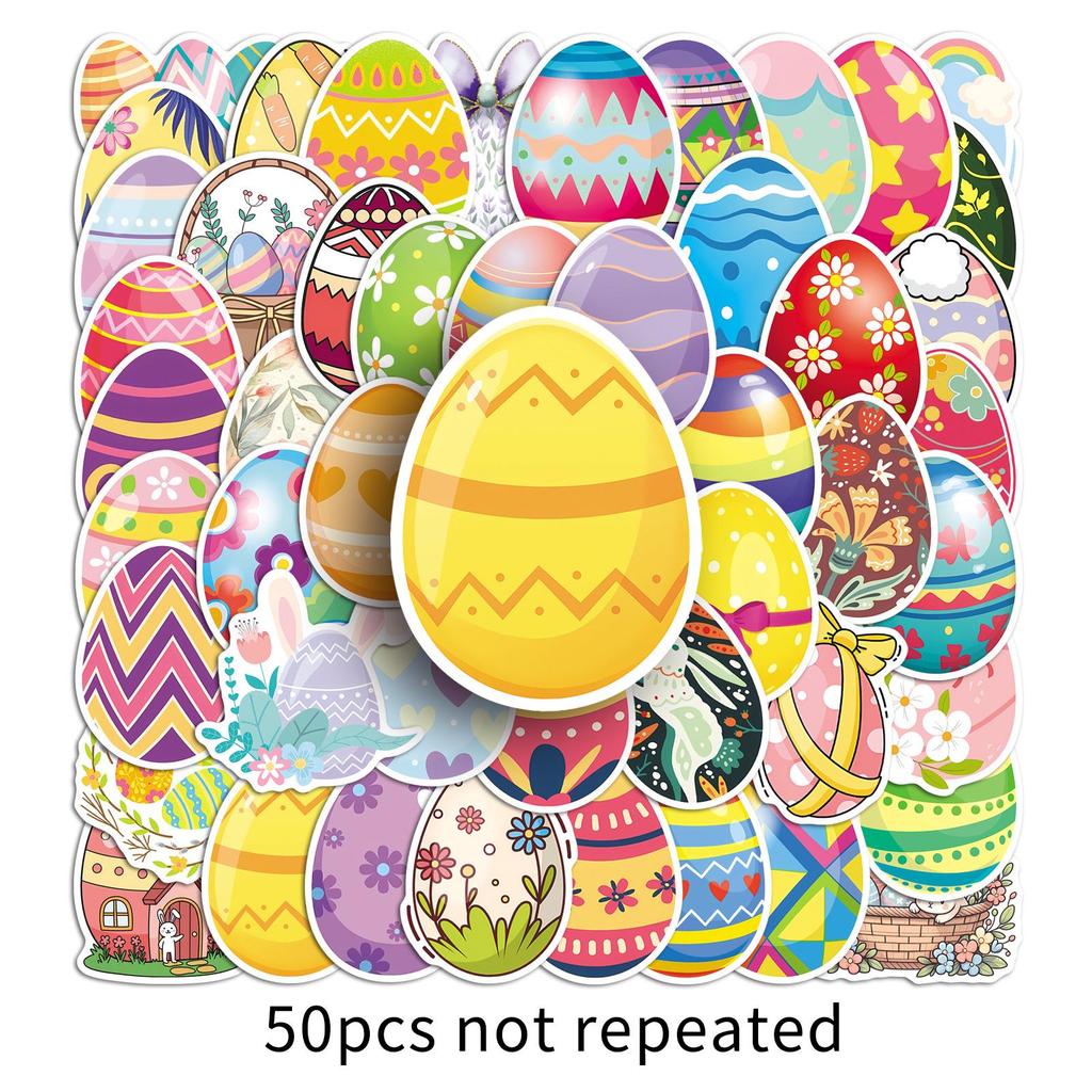 Easter Egg Stickers: 50 Waterproof Sheets, Colorful Cartoon Graffiti for Festive Decoration