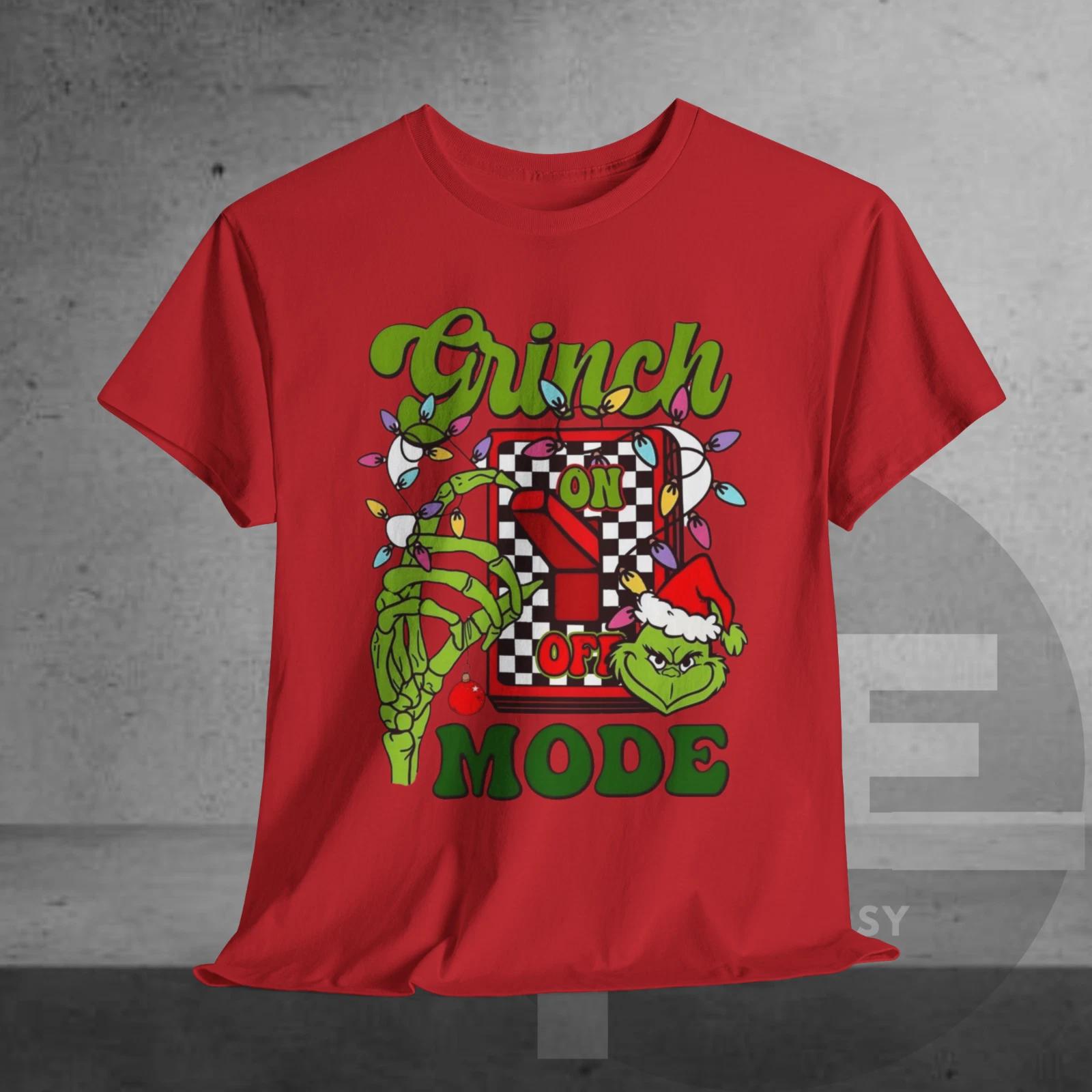 Men s and Women s T-shirts Christmas Grinch Mode On T-shirt Unisex Funny Tee Gift M