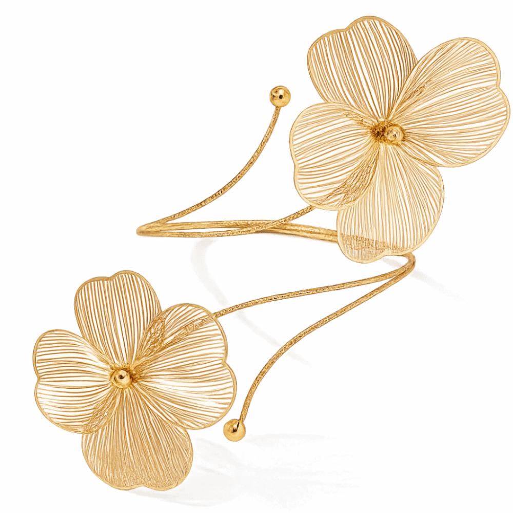 Elegant Hollowed Flower Bracelet Gold Open Floral Arm Cuff American Metal Brushed Bangle  Women Style C