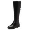 Vintage Knee High Boots Women Black PU Leather Low Heels Buckle Riding Boot Female Winter Shoes Ladies Large Size 48 Brand